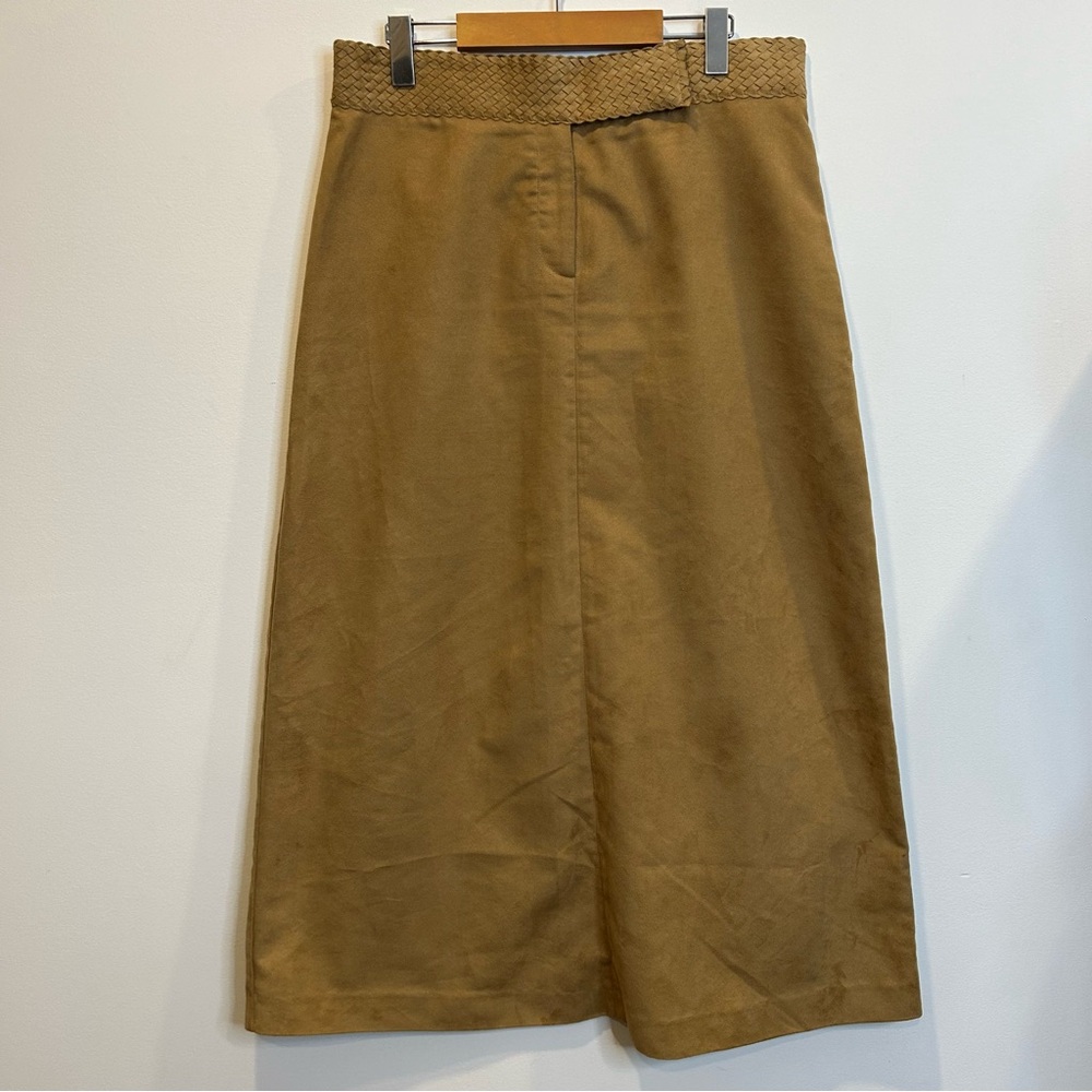 Vintage Mantles Faux Suede Maxi Skirt Tan Braided Waist